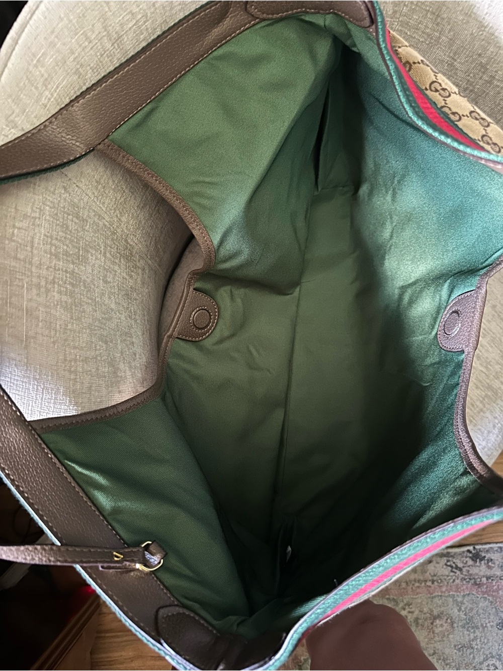 Gucci Brown GG Supreme Canvas Shoulder Bag with Web Stripe - Picture 8 of 10